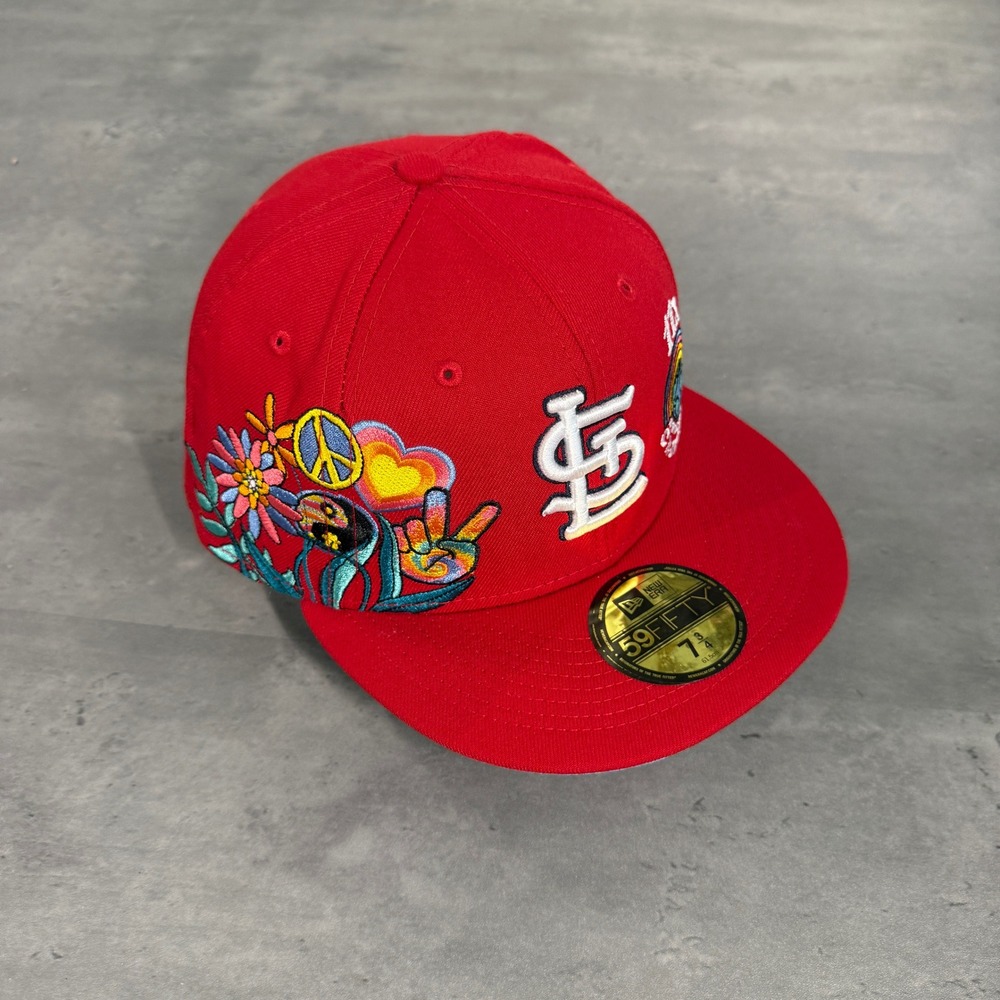 New Era St. Louis Cardinals Fitted Hat 7 3/4 Red Groovy Floral 59FIFTY Patch Cap